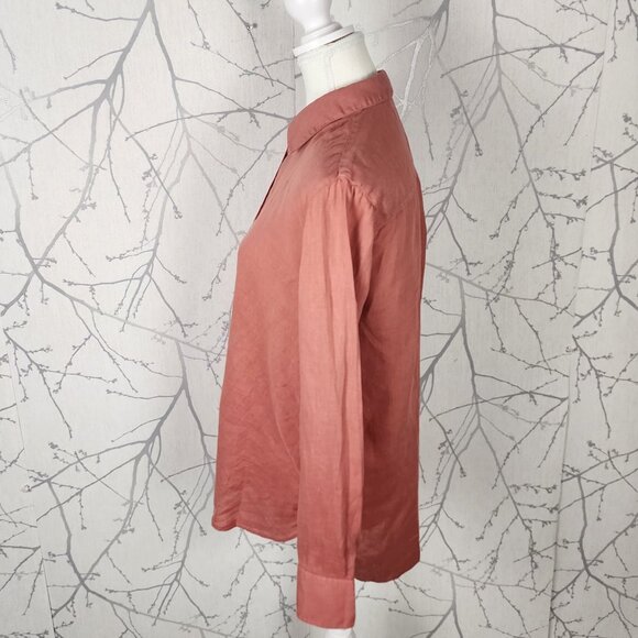 Massimo Dutti Salmon 100% Linen Button Front Shirt - Picture 2 of 5